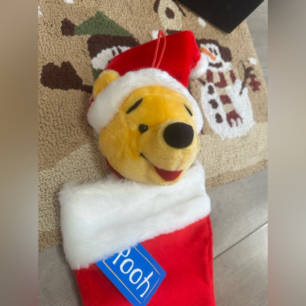 New Vintage Winnie the Pooh Christmas Stocking Pooh Bear Plush 3D New with Tags - Picture 9 of 16